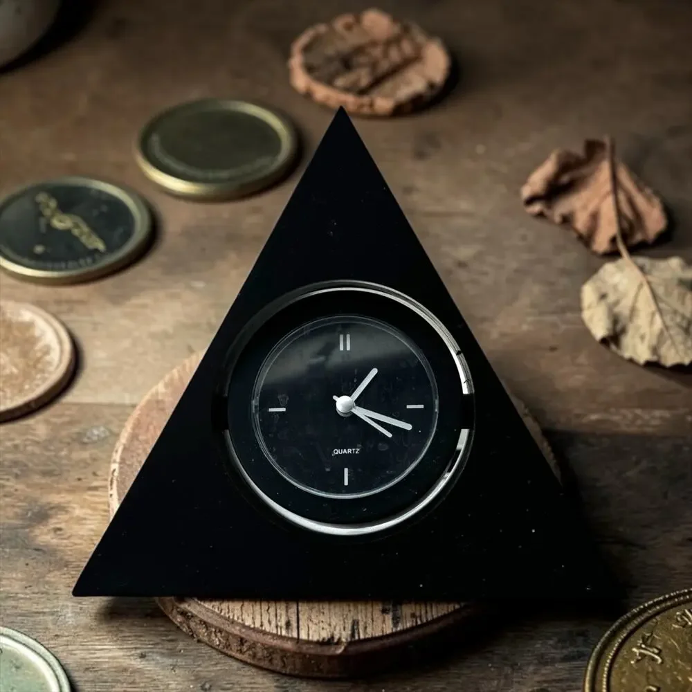 Vintage Triangle Desk Clock Black Geometric Shelf Clock Quartz Minimalist Decor